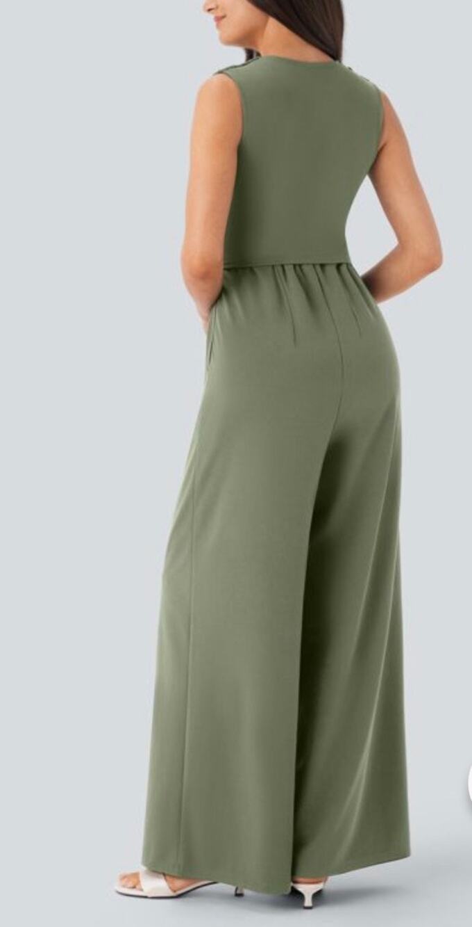 Halara easy peezy jumpsuit V Neck sleeveless XS regular NWT $65 olive green